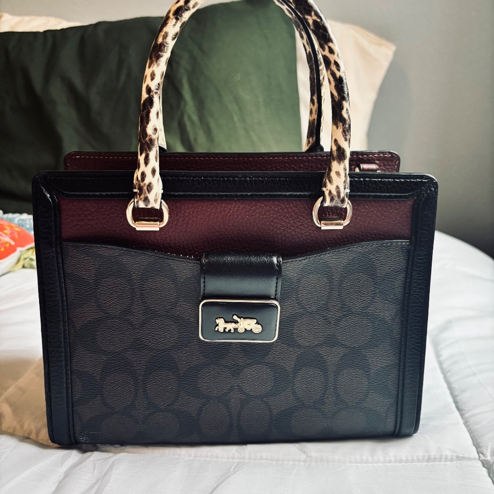 Coach Grace Black, Brown,Burgundy Crossbody Bag Monogram & Snake Animal Print - Picture 5 of 5